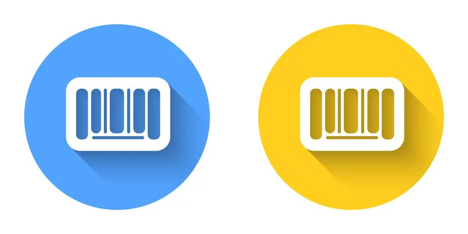 White Barcode icon isolated with long shadow background. Circle button. Vector 库存插图