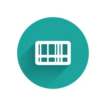 White Barcode icon isolated with long shadow background. Green circle button 스톡 일러스트
