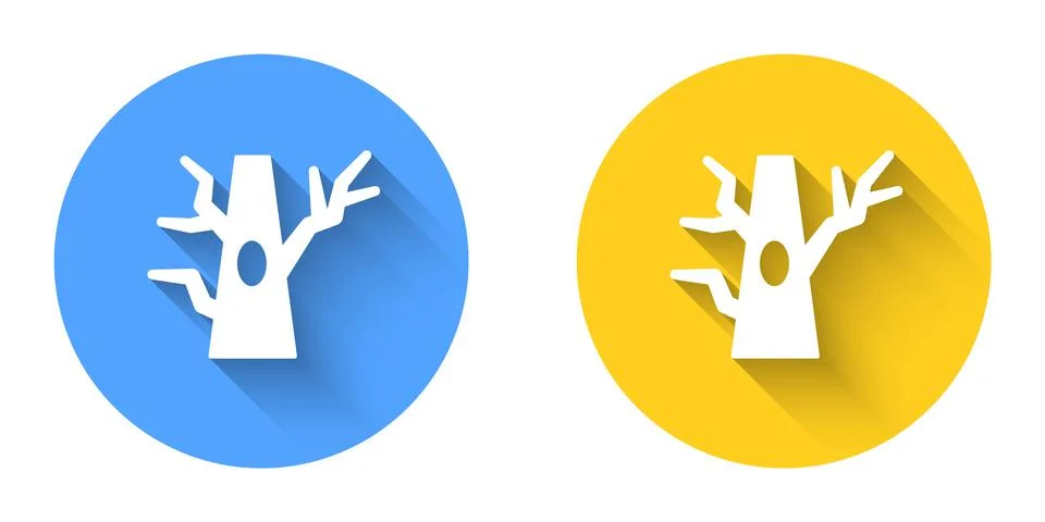 White Bare tree icon isolated with long shadow background. Circle button. Vector Stock Illustration