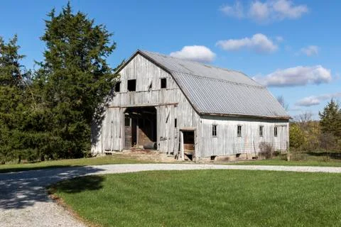 A white barn in a rural. Stock Photos