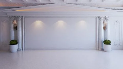 White baroque and classic interior design idea with plant and marble column r Stock Illustration