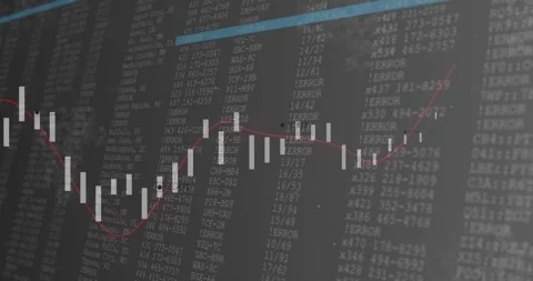 White bars emerging, red line undulating, code grid appearing and blue bars Stock Footage 317486887