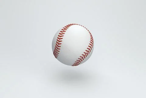 White Baseball Ball with Red Threads on a Gray Studio Background. 3D render. Stockillustratie