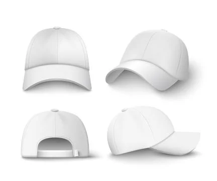 White baseball cap mockup set from front, side and back view i Illustrazione stock