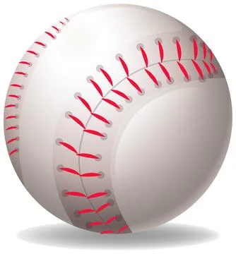 White Baseball Vector Illustration with Red Stitching and Soft Shadow Stock Illustration
