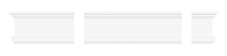 White baseboard crown decor elements isolated on white background. Stock Illustration