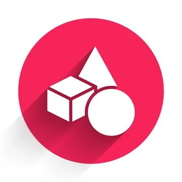 White Basic geometric shapes icon isolated with long shadow. Red circle button 스톡 일러스트