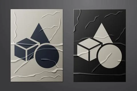 White Basic geometric shapes icon isolated on crumpled paper background. Paper Illustrazione stock