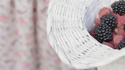 White Basket with Berries. Close Up Video stock 68083562