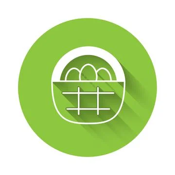 White Basket with easter eggs icon isolated with long shadow background. Happy Illustrazione stock