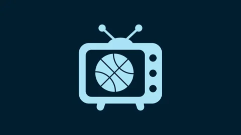 White Basketball match on tv program icon isolated on blue background. 4K Video Video stock 230044749