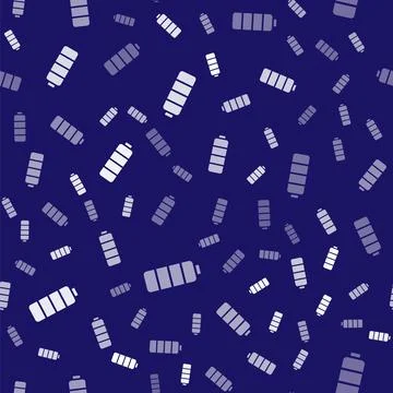White Battery charge level indicator icon isolated seamless pattern on blue Stock Illustration