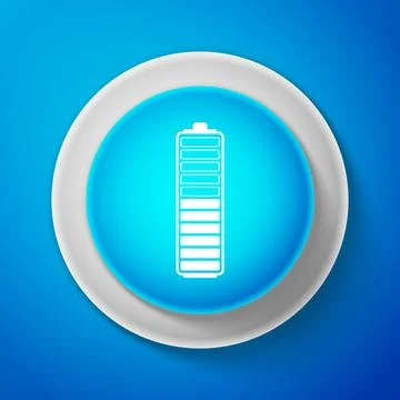 White Battery charge level indicator icon isolated on blue background. Battery Illustrazione stock