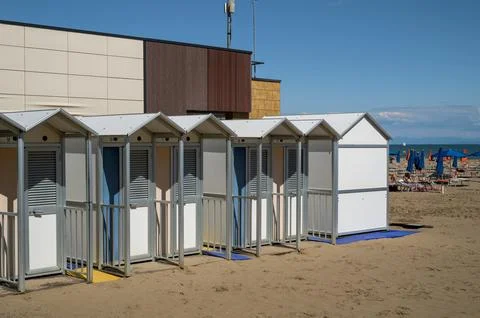 White Beach Changing Cabins 스톡 사진