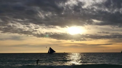 White Beach Golden Sunset Stock Footage 47385920