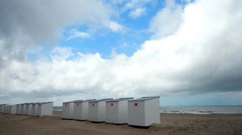 White beach huts in a row Stock Footage 23700268