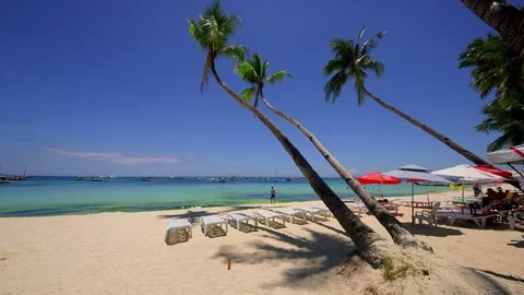 WHITE BEACH PALM TREES BORACAY ISLAND PHILIPPINES Stock-Footage 76834157
