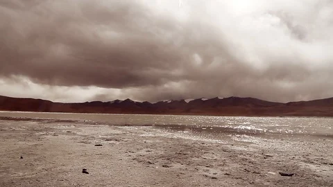 White beach at Tso kar Lake {timelapse} Video stock 102780694