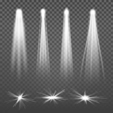 White Beam Lights Spotlights Vector. Glowing Light Effects Isolated On 스톡 일러스트
