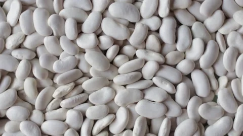 White bean grains close up, rotating clockwise Stock Footage 136678799