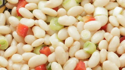 White bean salad with spring onions and red peppers Stock Footage 62553583