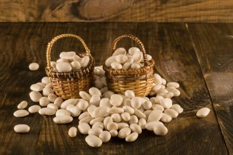 White beans in baskets Stock Photos