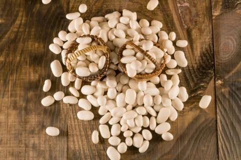 White beans in baskets Stock Photos
