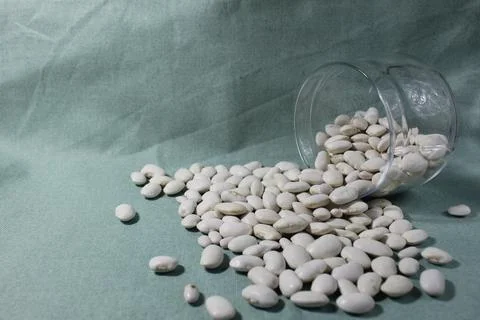 White beans on a mint light background with a free place of a copy of the spa Stock Photos