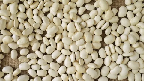 White beans slowly moving on a burlap sack Stock Footage 337011624