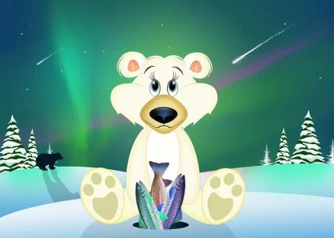White bear in the Arctic landscape Illustrazione stock