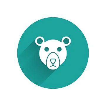 White Bear head icon isolated with long shadow. Green circle button. Vector Stock Illustration