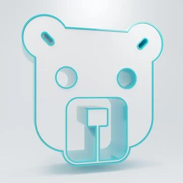 White Bear head icon isolated on grey background. Minimalism concept. 3D re.. Stock Illustration