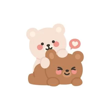 White Bear Hugging Brown Bear Playfully with a Heart Icon Stock Illustration