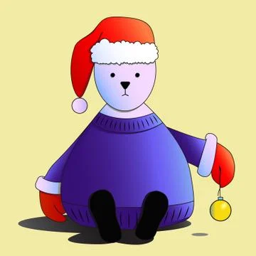 White bear in red Santas hat isolated Stock Illustration