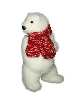 White bear with red scarf toy Maska with long hair isolated on white backgrou Stock Photos