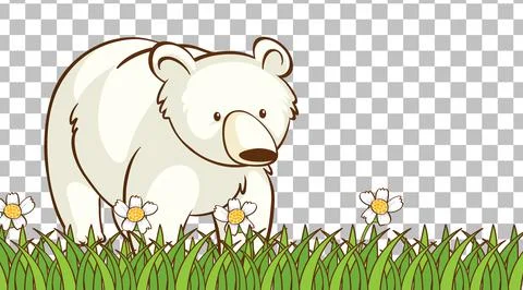 White bear sitting on the grass field on transparent background イラスト素材