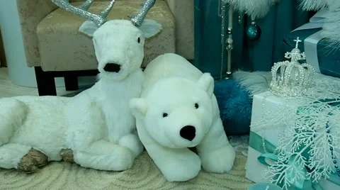 White bears. Presents under decorated Christmas tree Video stock 68816904
