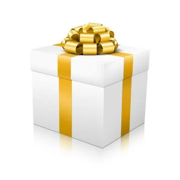 White Beautiful Vector Gift Box with Golden Elegant Corded Ribbon Stock Illustration