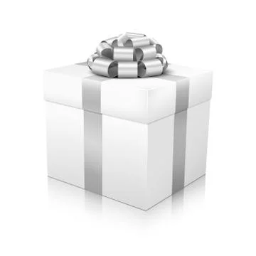 White Beautiful Vector Gift Box with Silver Coloured Elegant Corded Ribbon Stock Illustration