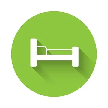 White Bed icon isolated with long shadow background. Green circle button. V.. イラスト素材