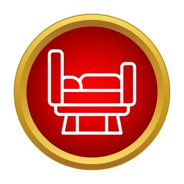 White bed icon on red circle button Illustrazione stock