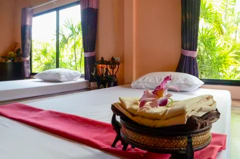 White bed in spa Stock Photos