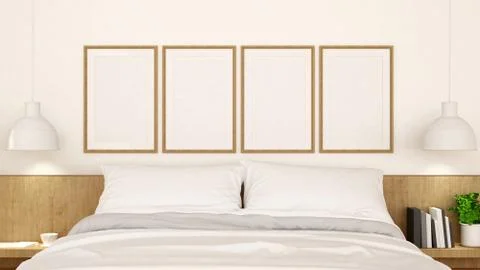 White bedroom with frame clean design - 3d Rendering Stock Illustration