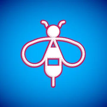White Bee icon isolated on blue background. Sweet natural food. Honeybee or apis Stock Illustration