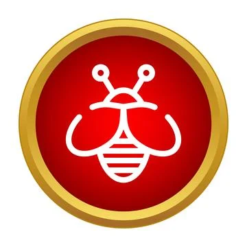 White bee insect icon in red circle with gold border Stock Illustration