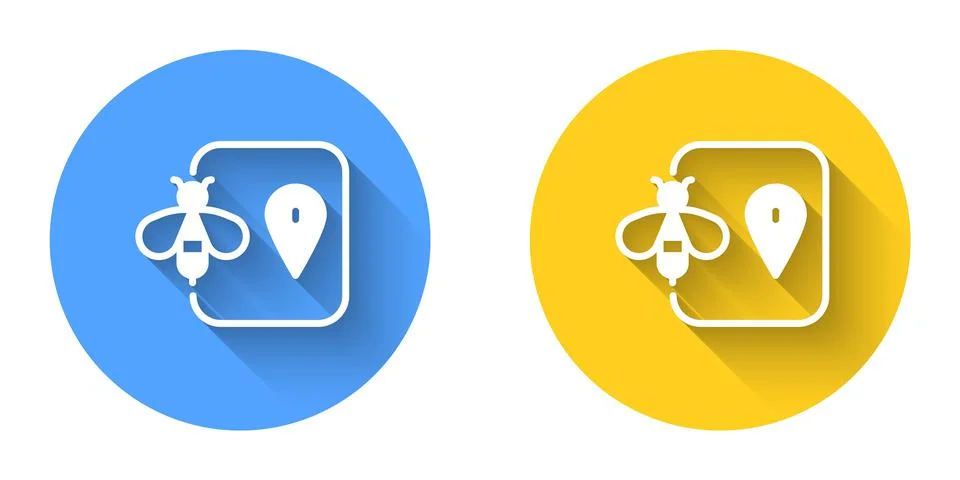 White Bee location map pin pointer icon isolated with long shadow background. Stockillustratie