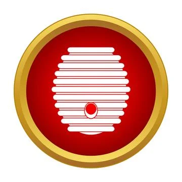 White beehive icon on red circle golden border Ilustração Stock