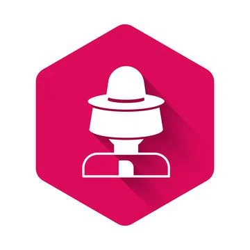 White Beekeeper with protect hat icon isolated with long shadow background Stock Illustration