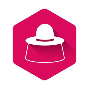 White Beekeeper with protect hat icon isolated with long shadow background Stock Illustration