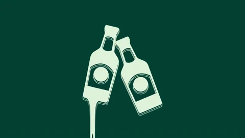 White Beer bottle icon isolated on green background. 4K Video motion graphic Stock Footage 236008261